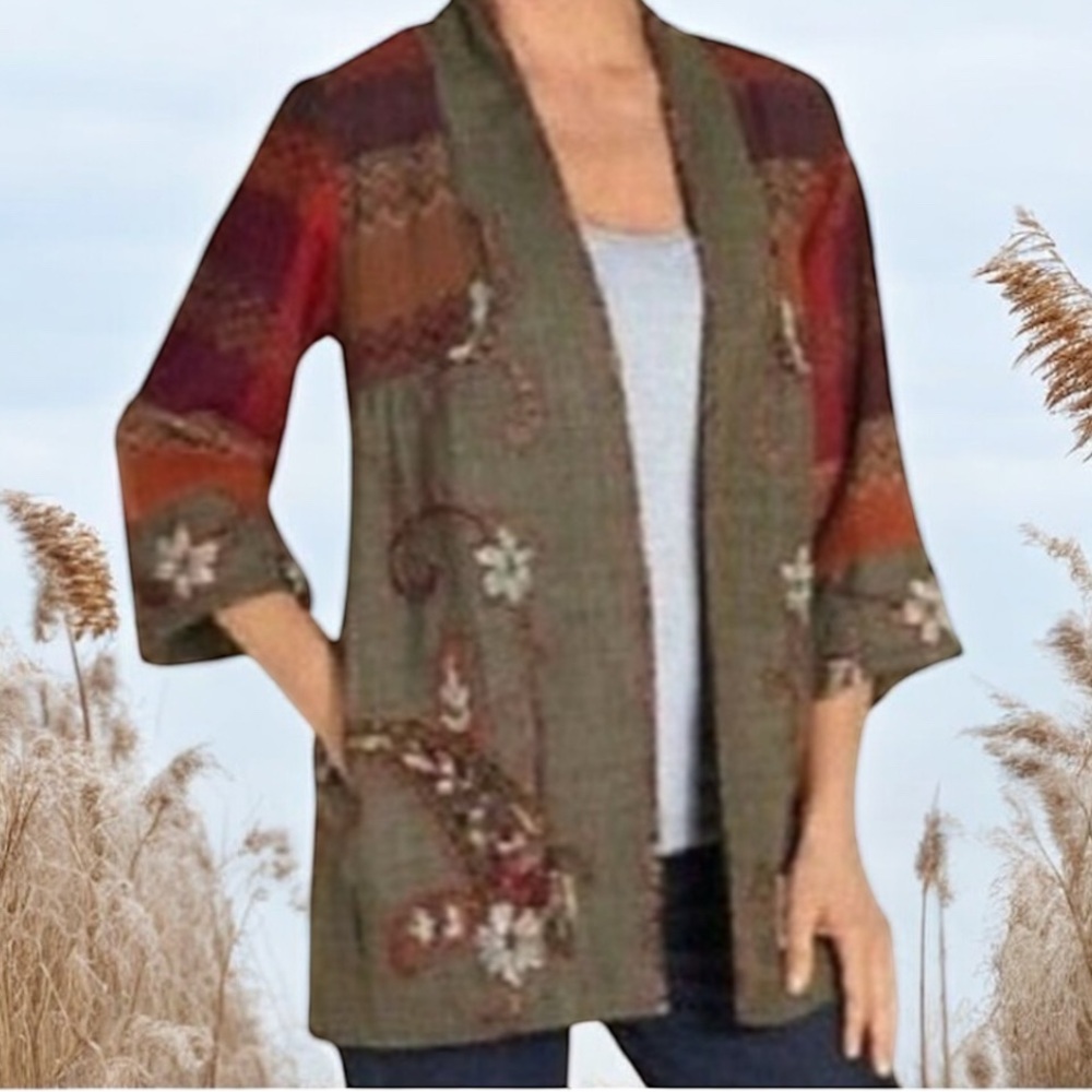 Soft Surroundings Patchwork Cardigan Wool Jacket … - image 1